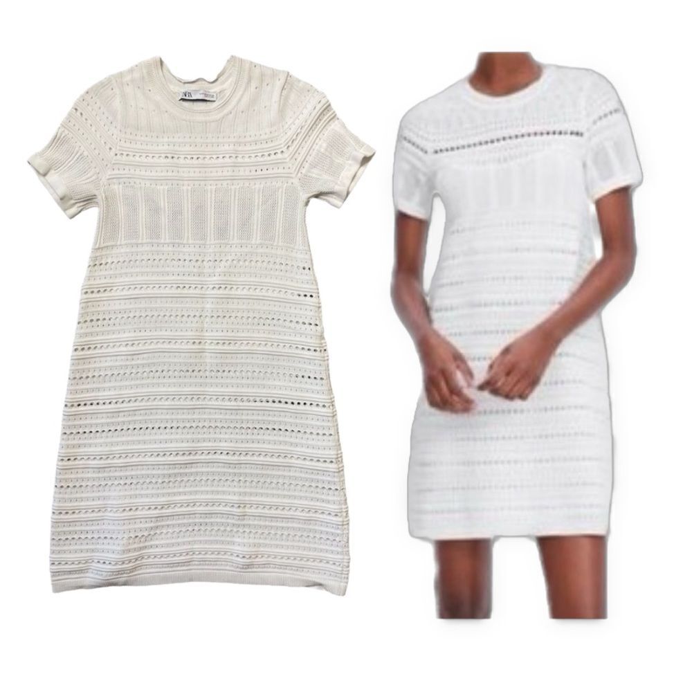 Zara Limited Edition Open Knit Bodycon Minidress Ivory Size Medium